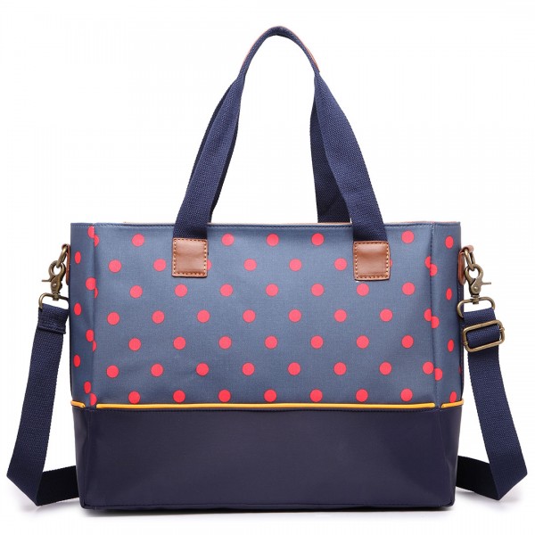 LH1655D2 - Miss Lulu Matte Oilcloth Maternity Baby Changing Bag Polka Dot Navy LH1655D2 - Miss Lulu Matte Oilcloth Maternity Baby Changing Bag Polka Dot Navy